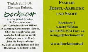 Bockmoar - Visitenkarte mit Wegbeschreibung - Bockmoar - Wildon