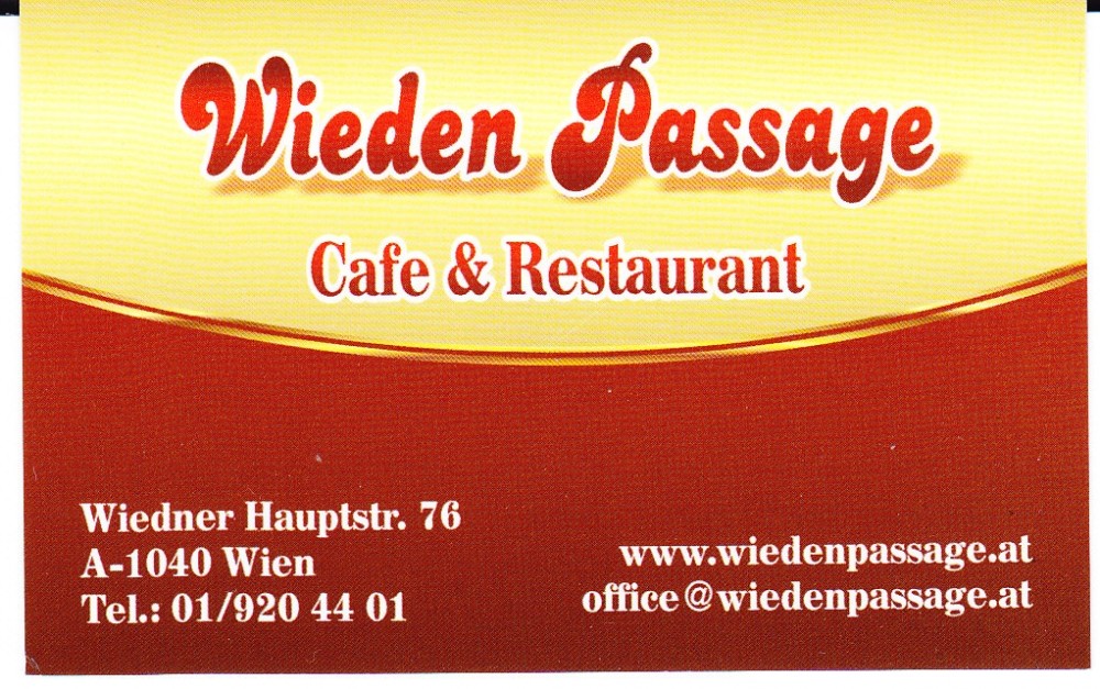 Cafe &amp; Restaurant Wieden Passage Visitenkarte - Wieden Passage - Wien