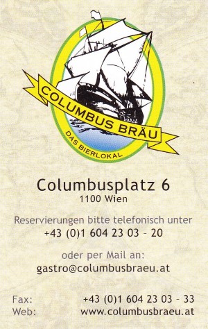 Columbus Bräu Visitenkarte - Columbus Bräu - Wien