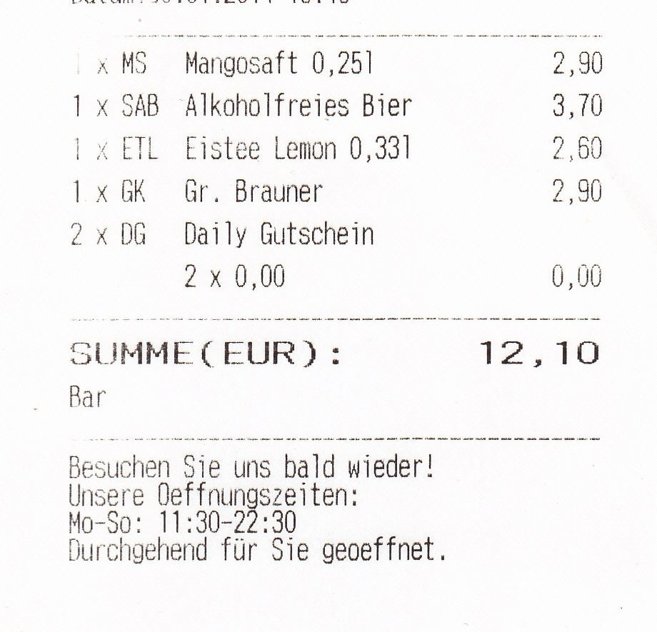 Green 1020 - Rechnung - Restaurant Green - Wien