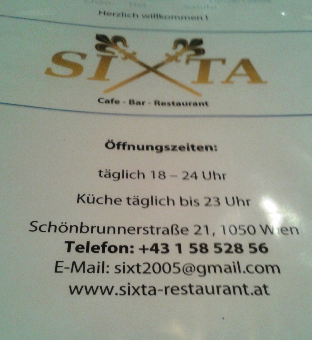 Sixta - Speisekarte - Sixta - Wien