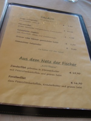 Karte: Salat & Fisch. - Gasthaus Seibl - Lochau