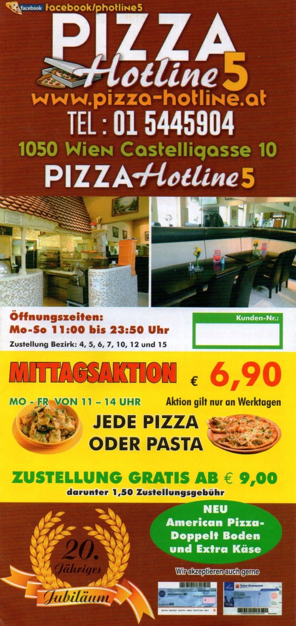 Pizza Hotline5 - Aktueller Flyer / Seite 1 - Pizza Hotline - Wien
