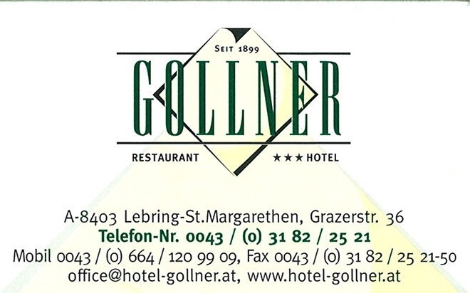 Visitenkarte - Gasthof Gollner - Lebring