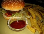 Irish Pub Four Bells Chili Burger with homemade Fries