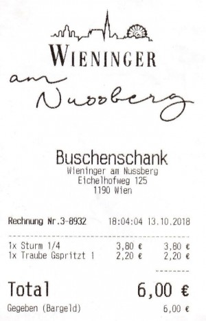 Heuriger Wieninger - Rechnung - Wieninger am Nußberg - Wien