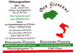 Ristorante Don Giovanni - PIZZERIA DON GIOVANNI - Wien