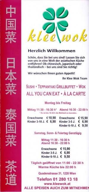 Klee Wok - Neuer Flyer-01 - Asia Restaurant Klee Wok - Wien