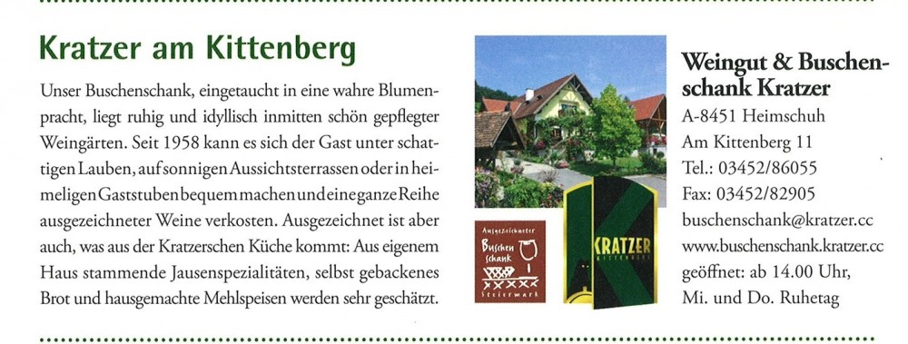 Werbung 2016 - Weingut Buschenschank Kratzer - Heimschuh