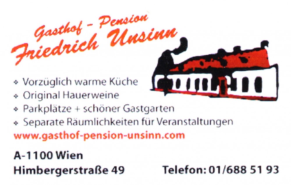 Unsinn - Visitenkarte - Gasthof - Pension Unsinn - Wien