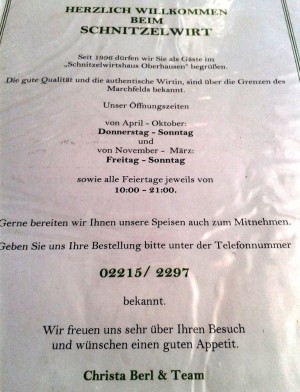 Schnitzlwirt Oberhausen - Saisonale Öffnungszeiten - Schnitzlwirt - Oberhausen