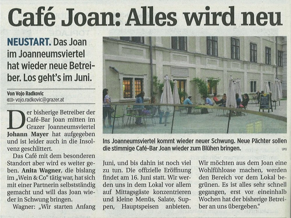 Bericht in "Der Grazer" 15.5.2016 - JOAN - Graz