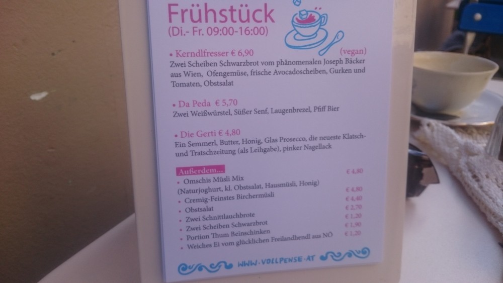 Frühstückskarte - Vollpension - Wien