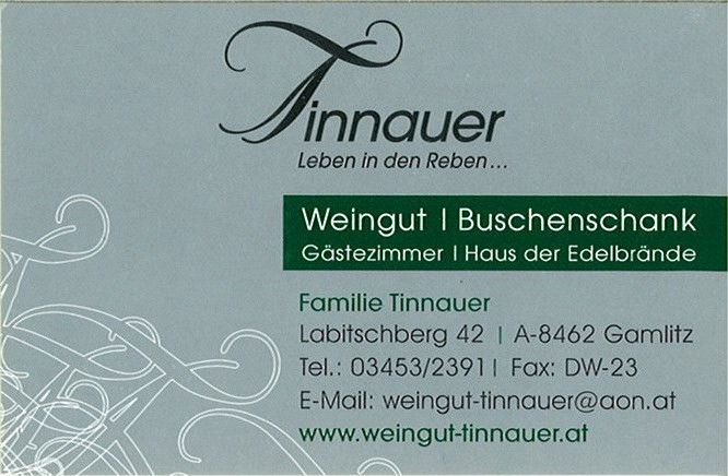 Visitenkarte - Buschenschank - Weingut Tinnauer - Gamlitz