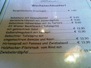 Auszug aus der Speisekarte - Simmeringer Bier- und Kulturschmankerl - Wien