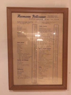 Speisekarte aus 1959