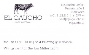 El Gaucho 1020 - Visitenkarte - El Gaucho - Wien