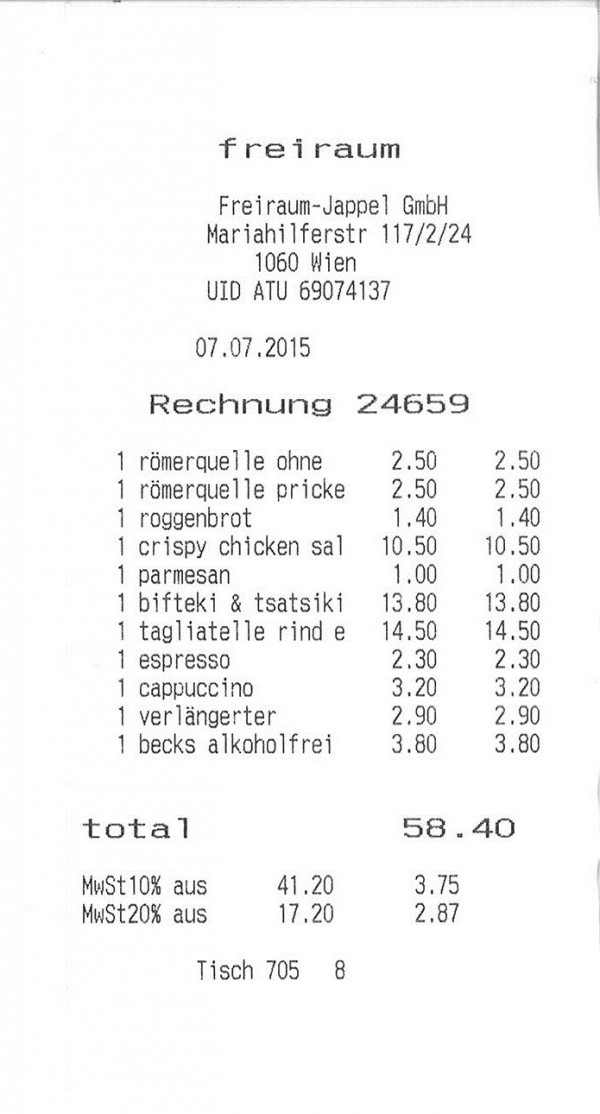 Rechnung - Freiraum - Wien