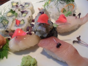 Sushi mit Jacobsmuschel
Maki mit Wolfsbarsch 
Oktopus-Tartare