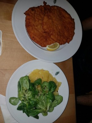 Surkarreeschnitzel vom Schwein mit Erdäpfel-Vogerl-Salat - Heidenkummer - Wien