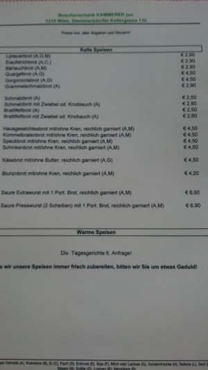 Speiseangebot kalt - Buschenschank Kammerer jun. - Wien