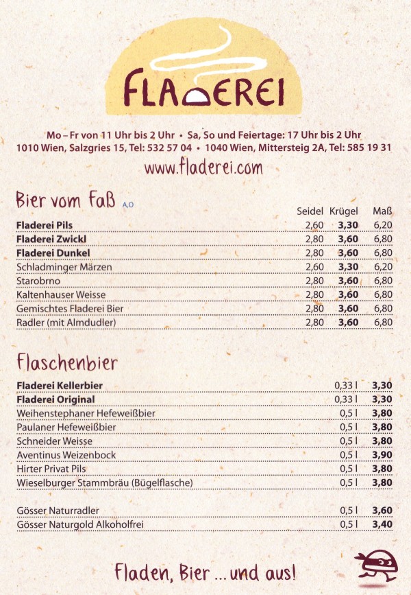 Fladerei - Speisekarte-Seite 1 - Fladerei - Wien