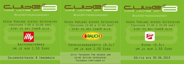 Cube 8 Gutscheine - Cube 8 | Cafe - Lounge - Bar - Innsbruck