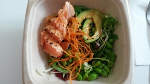 Salmon Tataki Salad (Lachs, Avocado, Green Leafs, Edamame, jap. Balsamico Dressing)