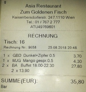 Rechnung - Zum Goldenen Fisch - Zum Goldenen Fisch - Wien
