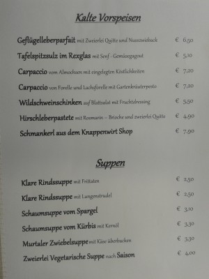 Speisekarte - Gasthof Knappenwirt - Mariahof