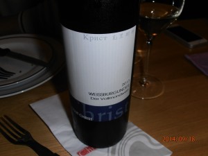Zum Essen dazu: Weissburgunder Vollmondwein (Ein Spitzenwein!)