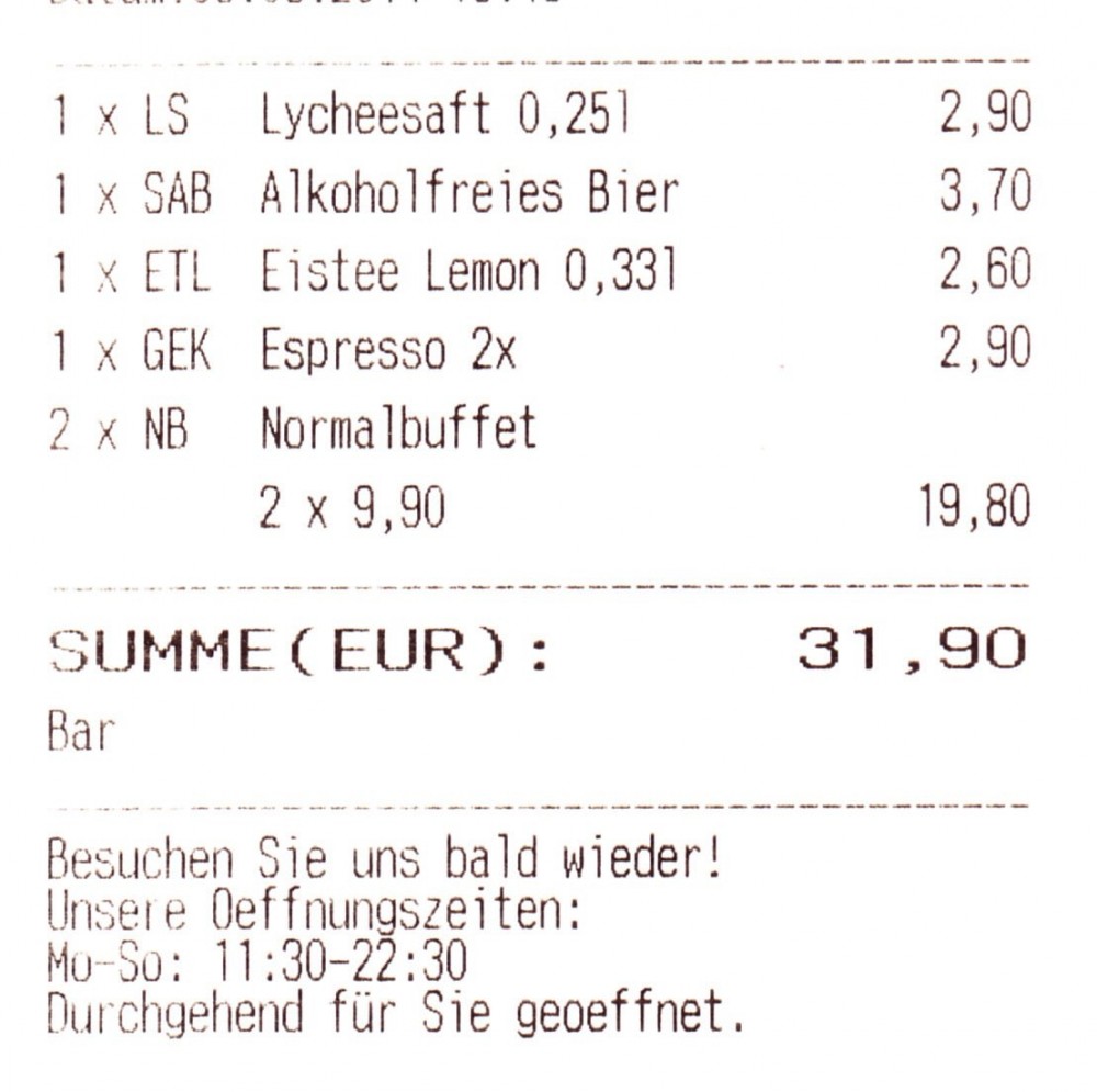 Green 1020 - Rechnung - Restaurant Green - Wien