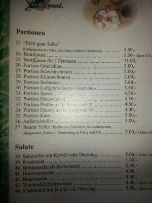 Auszug aus der Speisekarte (2) - Buschenschank Pfeiffer - Heiligenbrunn