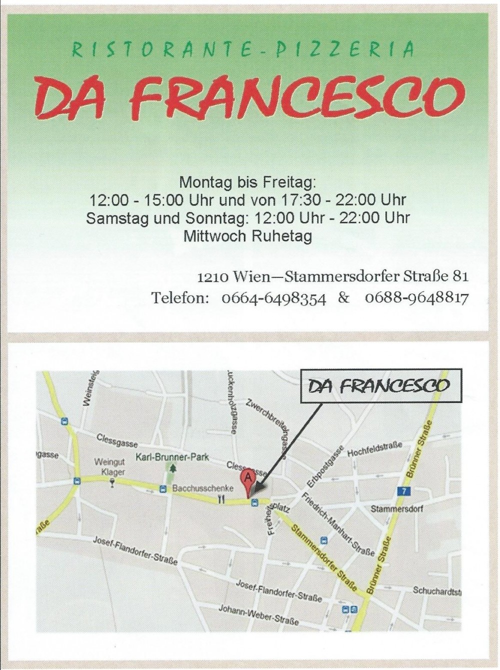 Anfahrtsplan - DA FRANCESCO - Wien