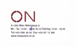 Restaurant ON Visitenkarte Seite 2