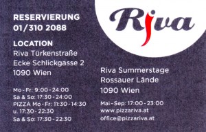 Riva - Visitenkarte - Pizzeria Riva - Türkenstraße - Wien
