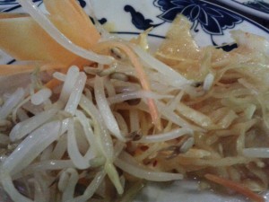 Chinarestaurant Ostmeer Salatgarnituren zu Gegrillte Jiao Zi (Fleischtaschen)