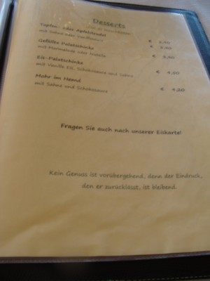 Karte: Desserts. - Gasthaus Seibl - Lochau