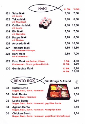 Asia Restaurant Sun Sushi-Maki-Karte Seite 2