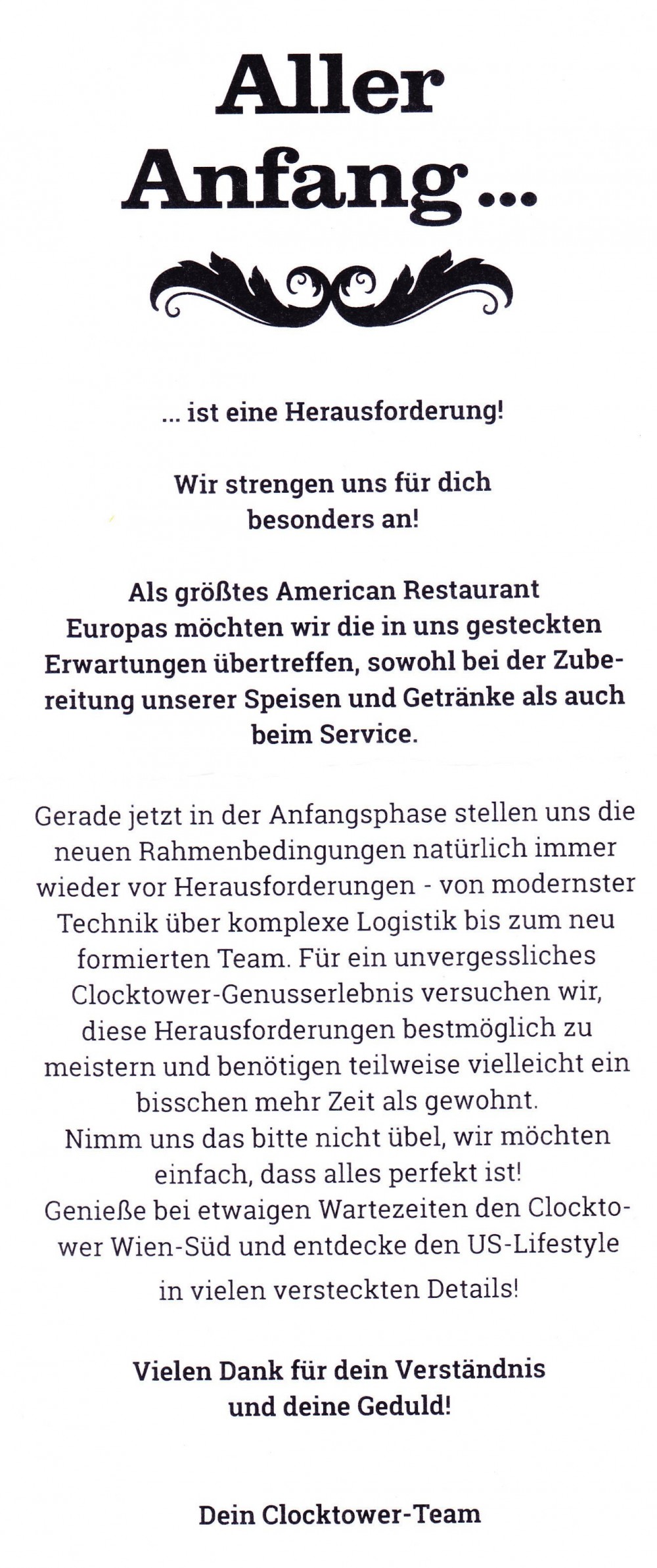 Clocktower - Kundeninfo - Clocktower American Bar & Grill - Wien-Süd - Brunn am Gebirge