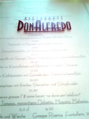 Don Alfredo - Die Speisekarte