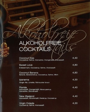 Snacks- und Getränkekarte / Alkoholfreie Cocktails - b-quem - Lang