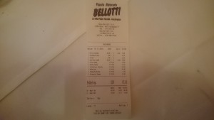 Rechnung 2Pax - Pizzeria Bellotti - Wien