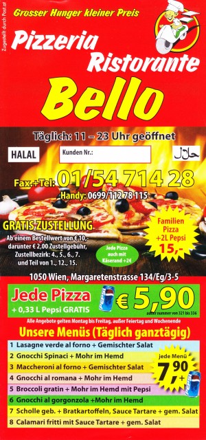 Pizzeria Bello - Flyer 01 - Pizzeria Ristorante Bello - Wien