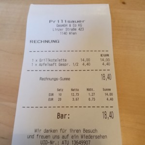 Rechnung - Prilisauer - Wien