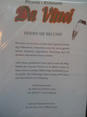 Feiern werden gemeinsam mit dem benachbarten "Le Billard" angeboten. - Pizzeria Da Vinci - Hard