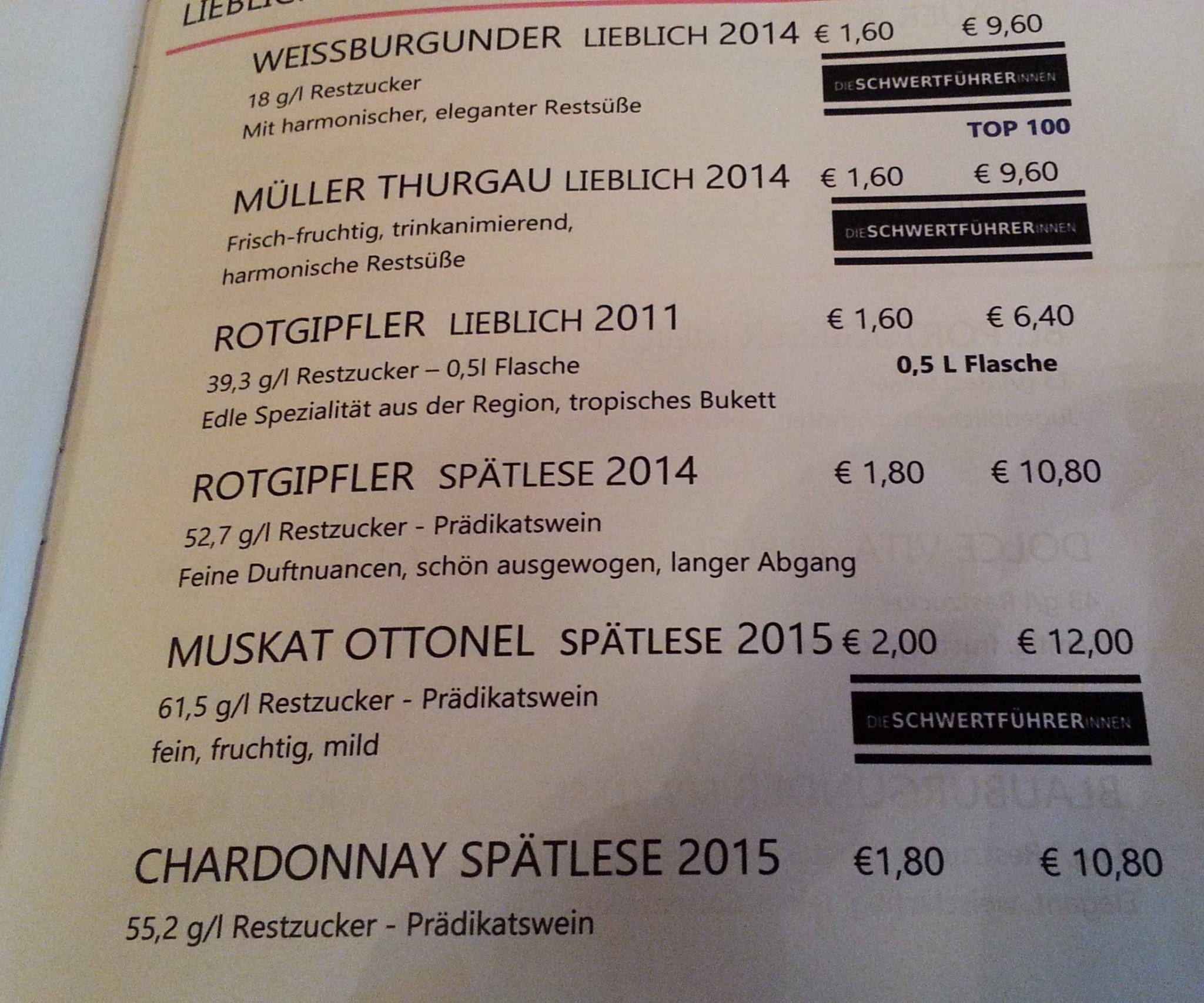 Weinkarte - Schwertführer 35 - Sooss