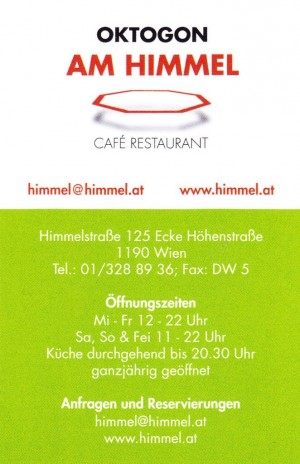 Restaurant Oktogon - Visitenkarte - Cafe-Restaurant Oktogon am Himmel - Wien