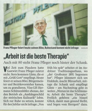 Gasthof Pfleger - Bericht in der Kleinen Zeitung vom 20.7.2014 - Gasthof Pfleger - Graz