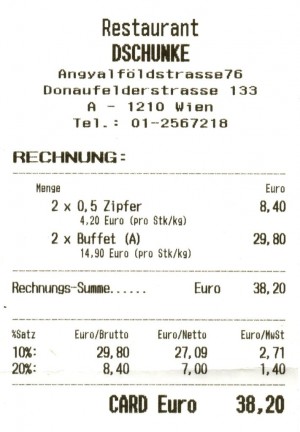 Asia-Restaurant Dschunke - Rechnung - Restaurant Dschunke - Wien